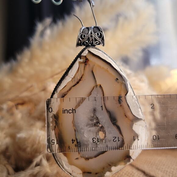 Striking Natural Agate Slice Pendant, Sterling Silver Statement Necklace - Picture 5 of 10